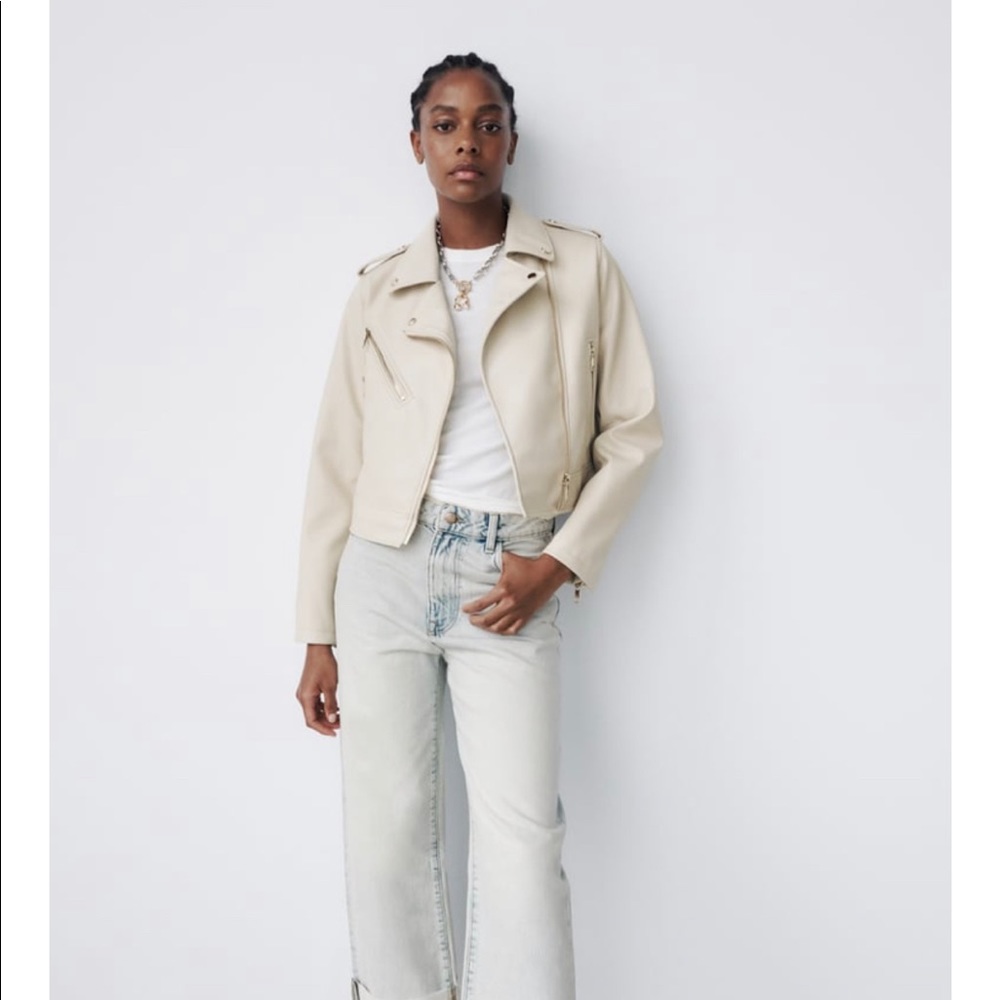 Beige faux leather jacket